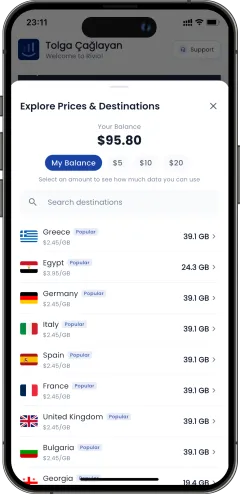 Destination pricing screen